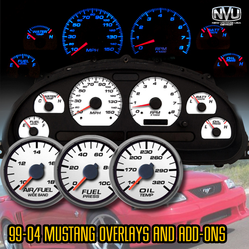 99-04 mustang dash gauges aftermarket overlay panel instruments